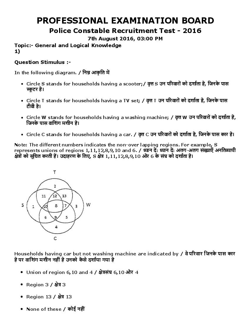 MP Police Constable 2016 Question Paper 07 Aug Shift 3 - Page 1