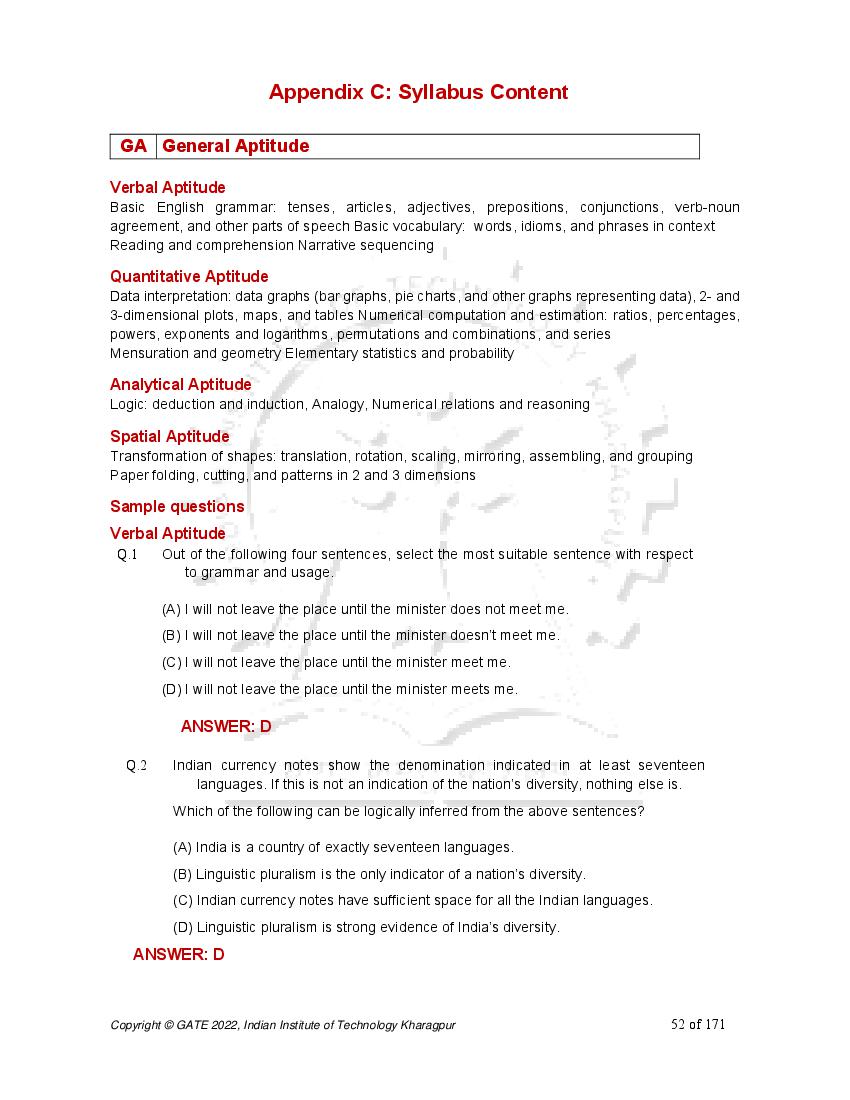 GATE 2022 Syllabus for General Aptitude (GA) - Page 1