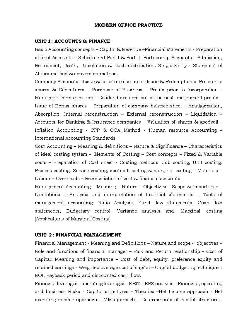 TN TRB Polytechnic Lecturer 2019-2020 Syllabus for Modern Office Practice - Page 1
