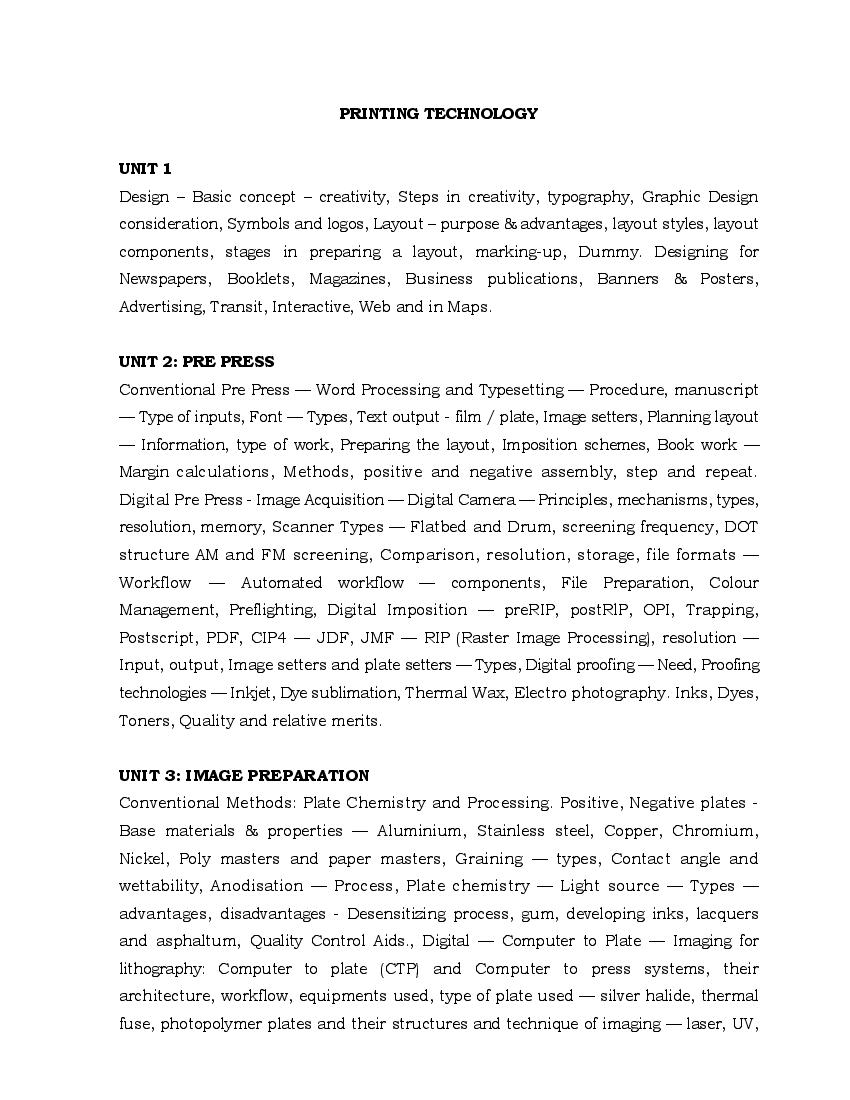 TN TRB Polytechnic Lecturer 2019-2020 Syllabus for Printing Technology - Page 1