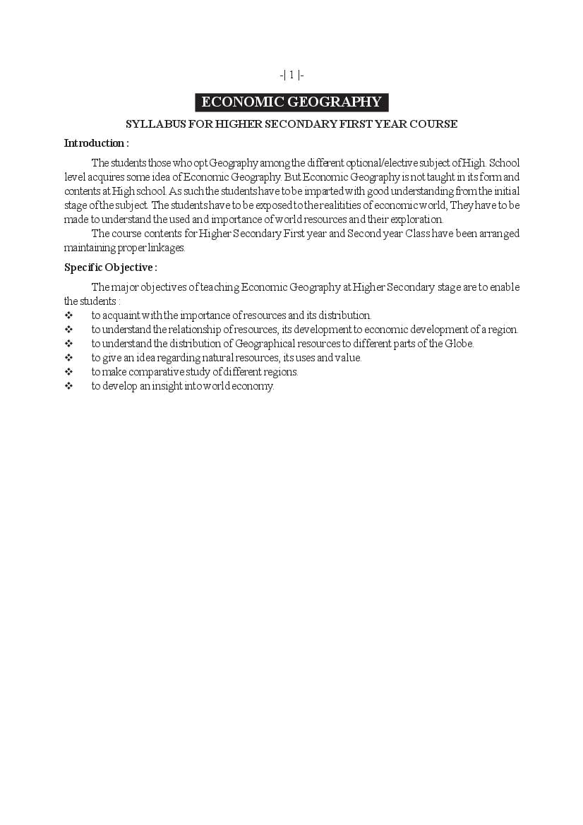AHSEC 1st Year Syllabus Economic Geography - Page 1