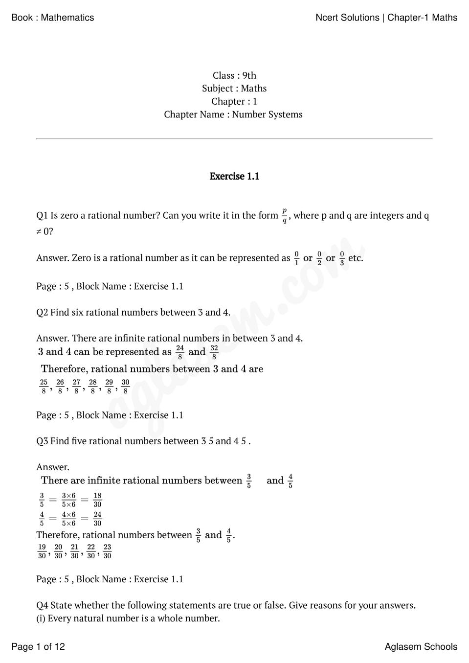 Ncert Solutions Class 9 Maths Chapter 1 Number Systems