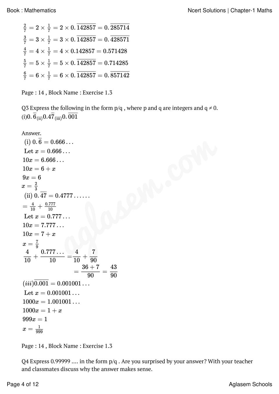 NCERT Solutions For Class 9 Maths Chapter 1 Number Systems PDF 