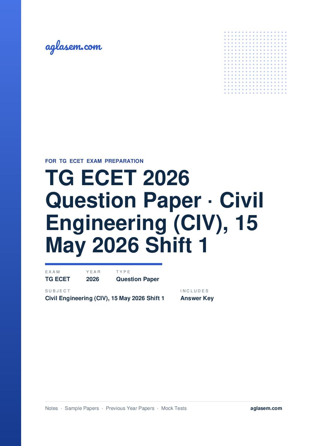 TG ECET 2026 Question Paper with Answer Key Civil Engineering (CIV), 15 May 2026 Shift 1 - Page 1 of 74