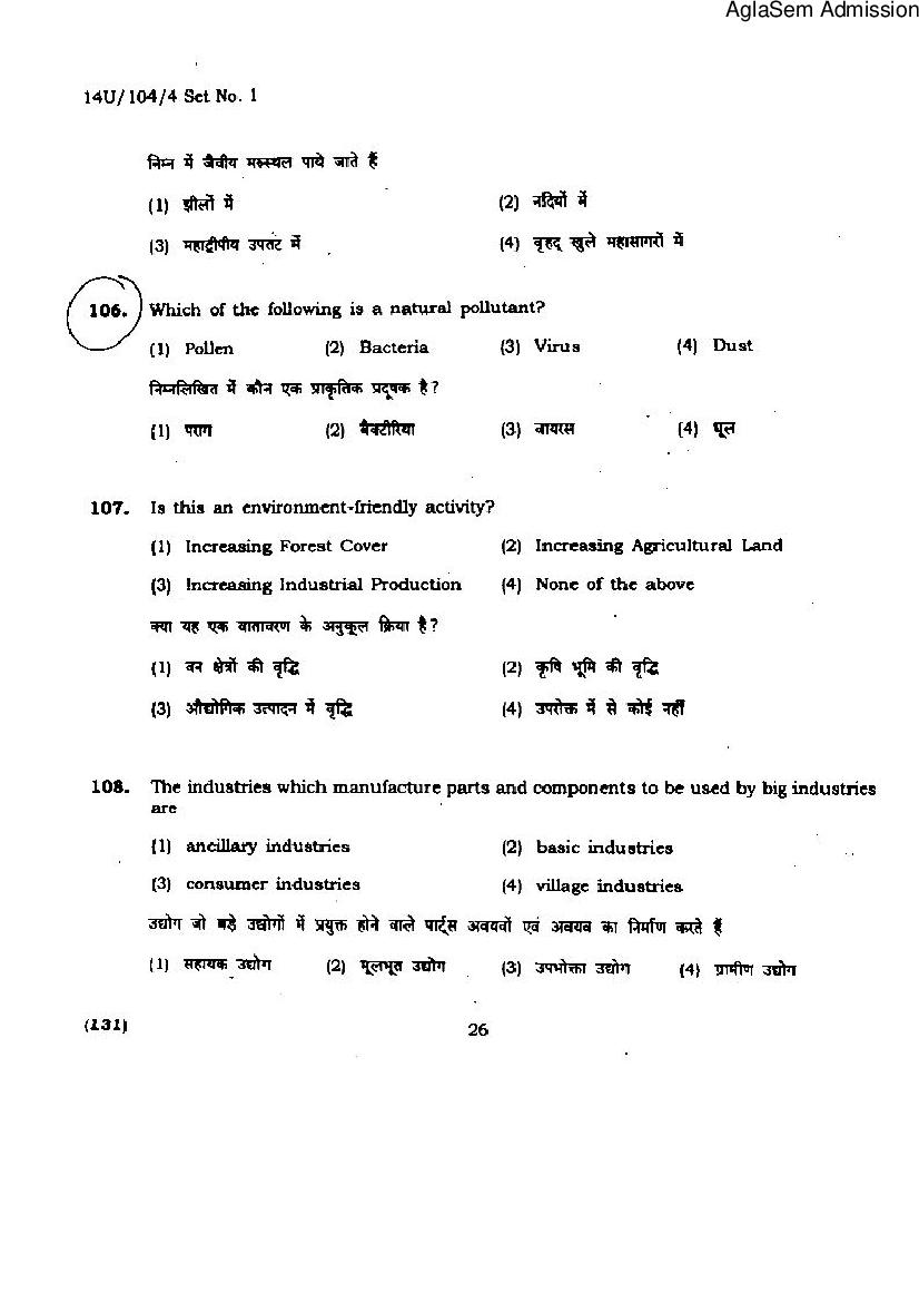 BHU UET 2014 Question Paper for BA Social Science