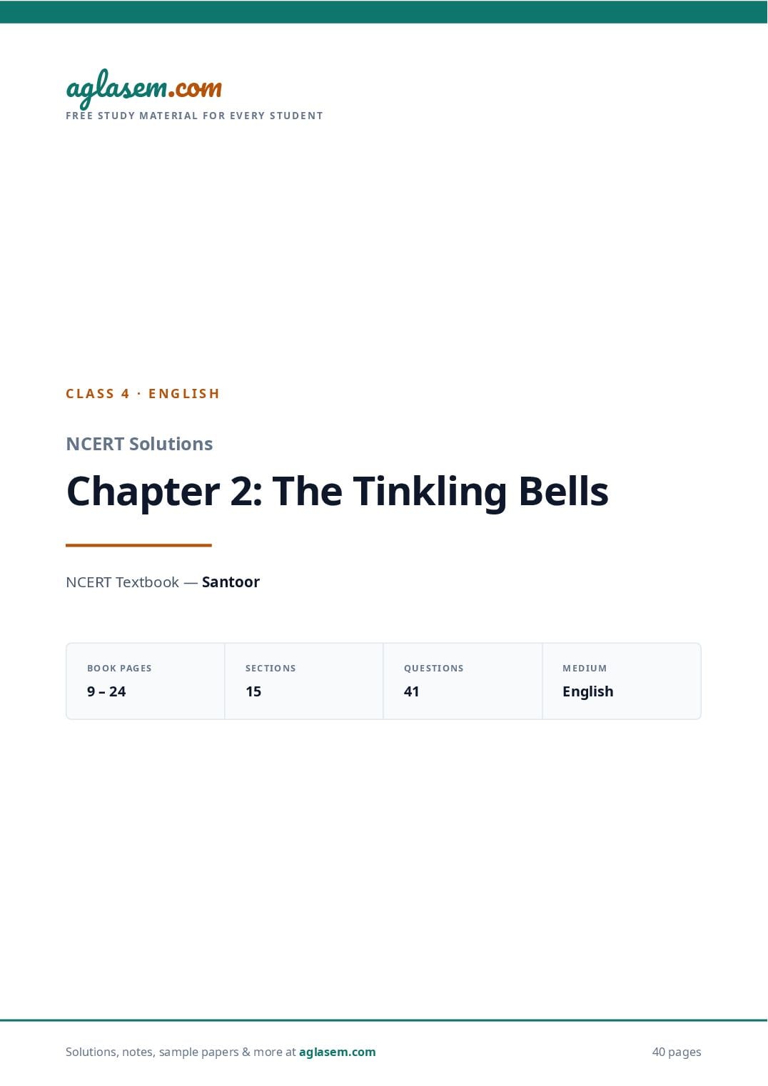 NCERT Solutions Class 4 English Chapter 2 the Tinkling Bells - Page 1 of 41
