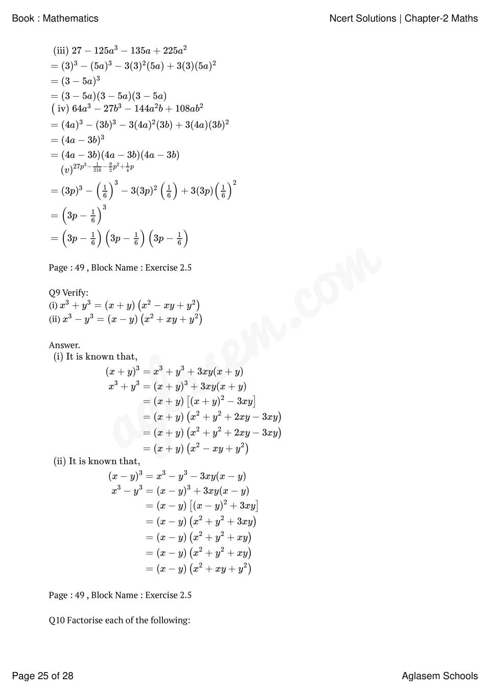 Ncert Solutions For Class 9 Maths Chapter 2 Polynomials Aglasem Schools