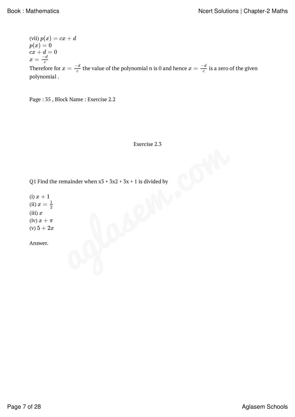 NCERT Solutions 2025 Class 9 Maths Chapter 2 Polynomials Question