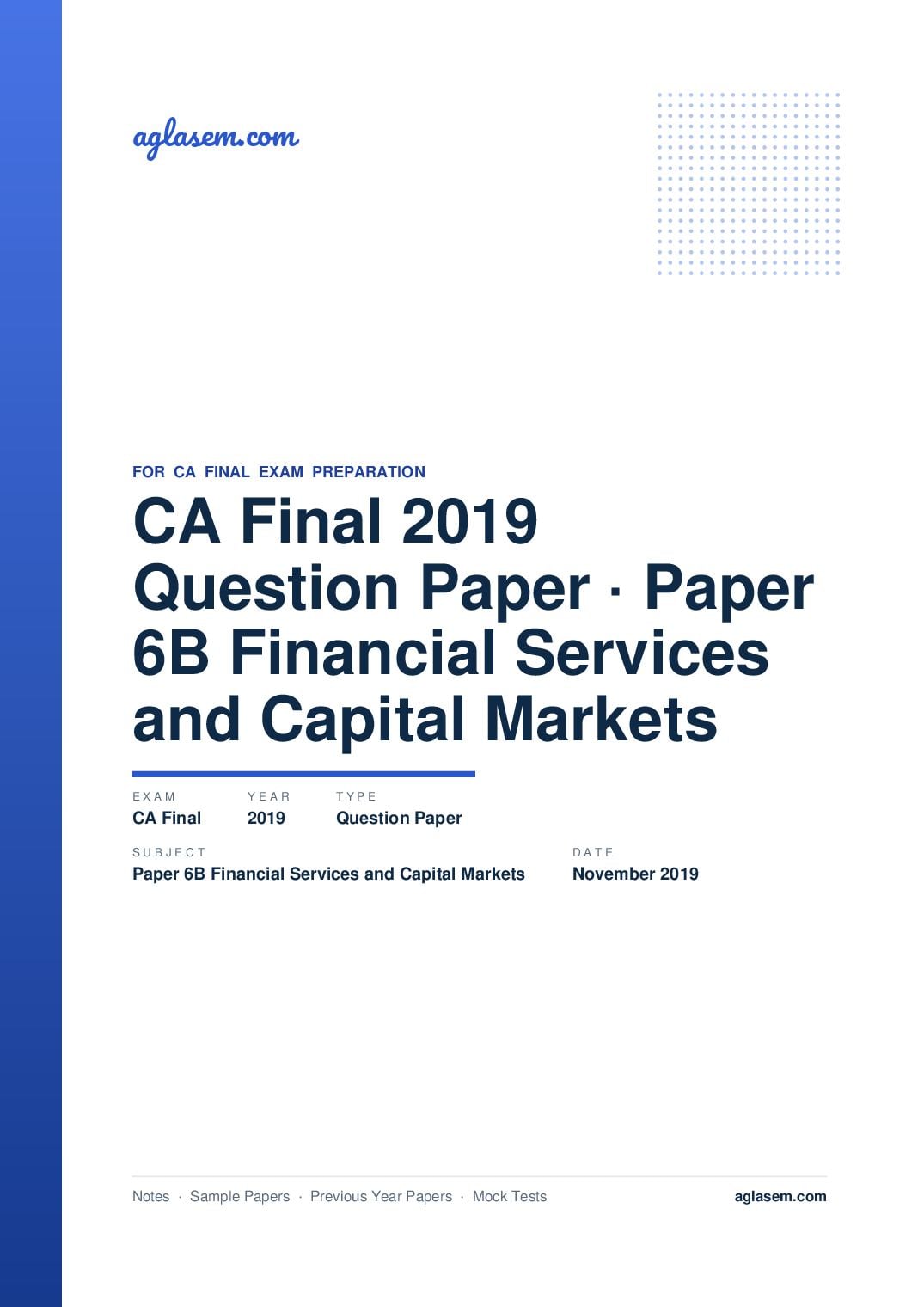 CA Final November 2019 Question Paper Paper 6B Financial Services and Capital Markets - Page 1 of 33
