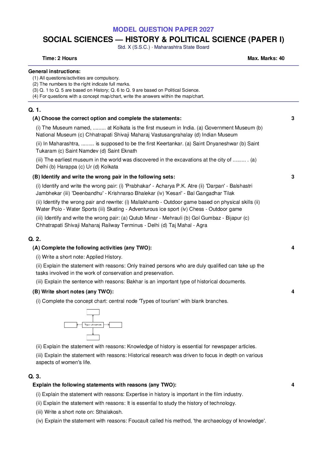 Maharashtra 10th Std Model Question Paper 2027 History and Political Science - Page 1 of 3