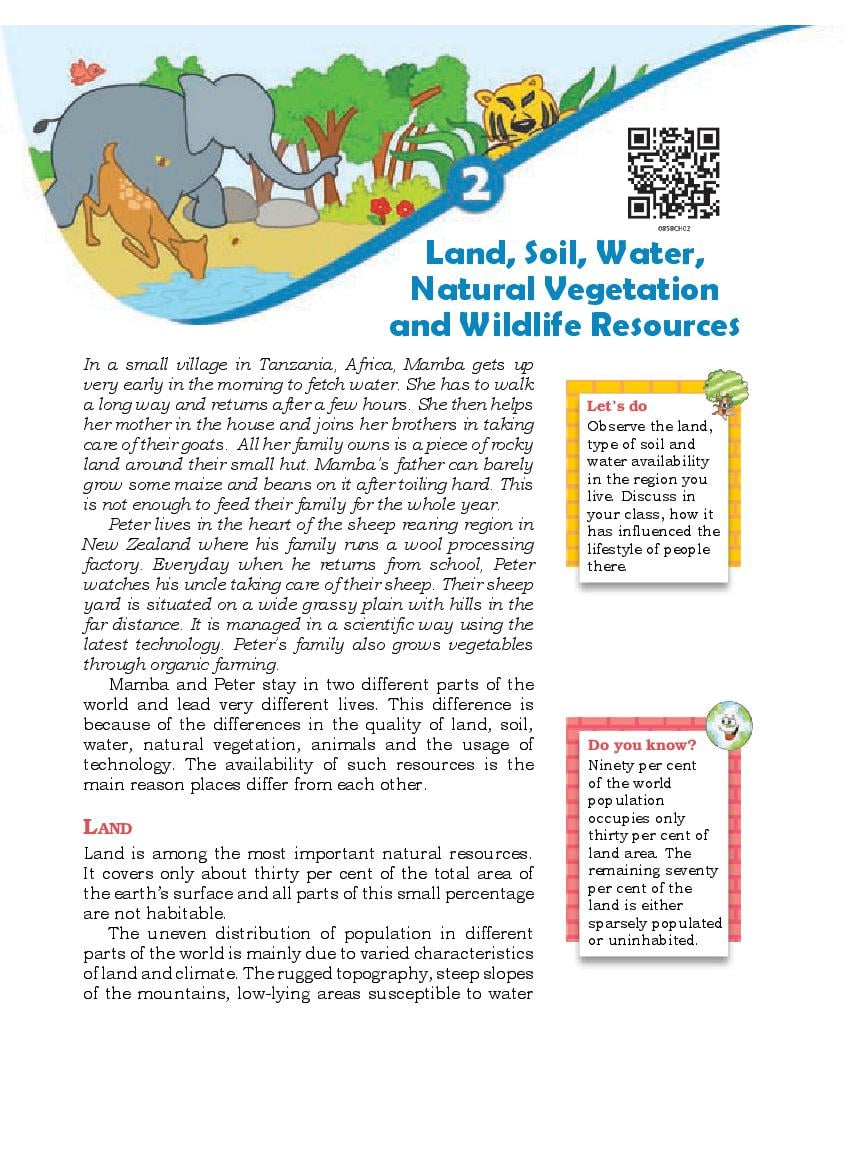 NCERT Book Class 8 Social Science (Geography) Chapter 2 Land, Soil, Water, Natural Vegetation and Wildlife Resources - Page 1