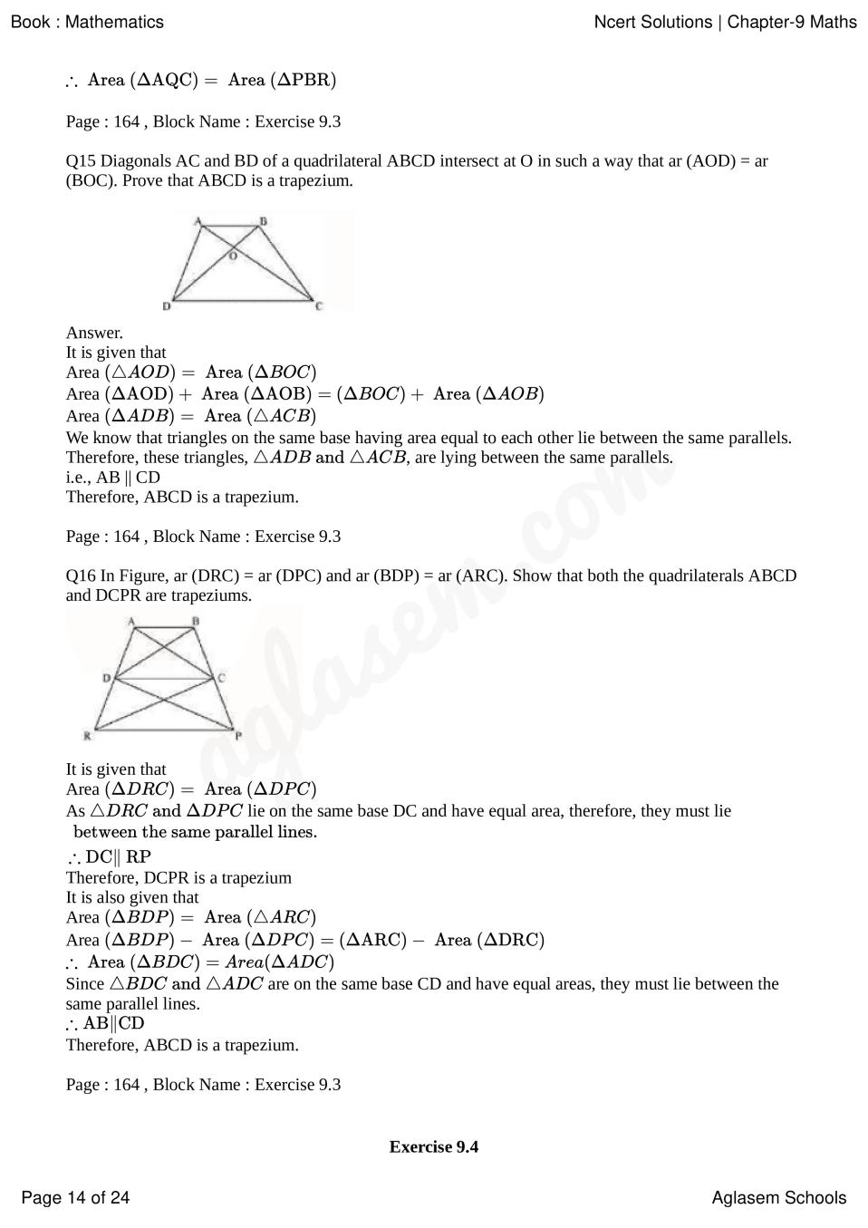 NCERT Solutions for Class 9 Maths Chapter Areas of Parallelograms and ...