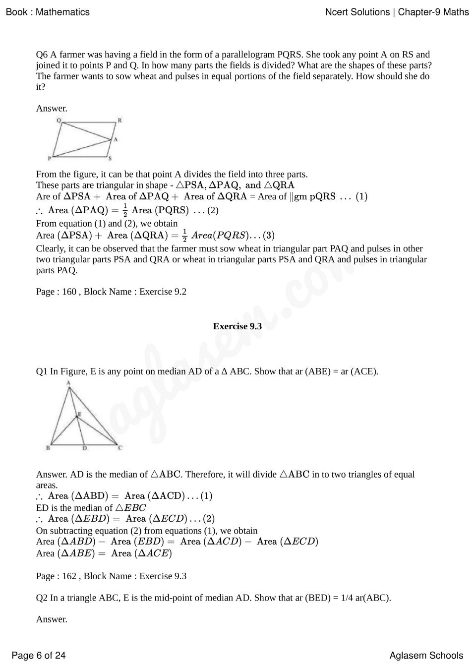 NCERT Solutions for Class 9 Maths Chapter Areas of Parallelograms and ...