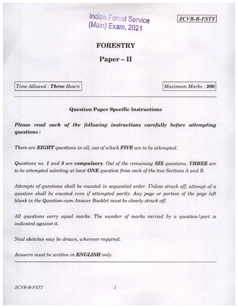 UPSC IFS 2021 Question Paper for Forestry Paper II  - Page 1