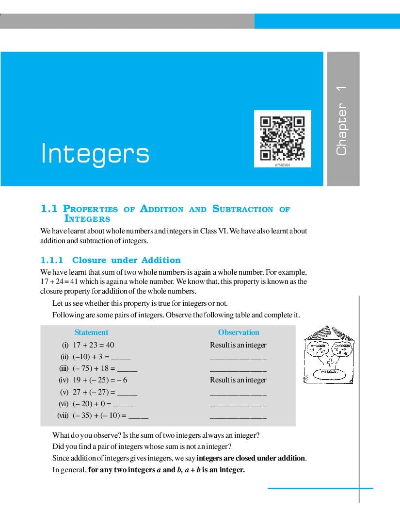 NCERT Book Class 7 Maths Chapter 1 Integers - Page 1