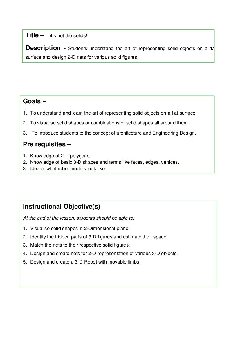 Teaching Material Class 8 Maths Let_s Net the Solids - Page 1