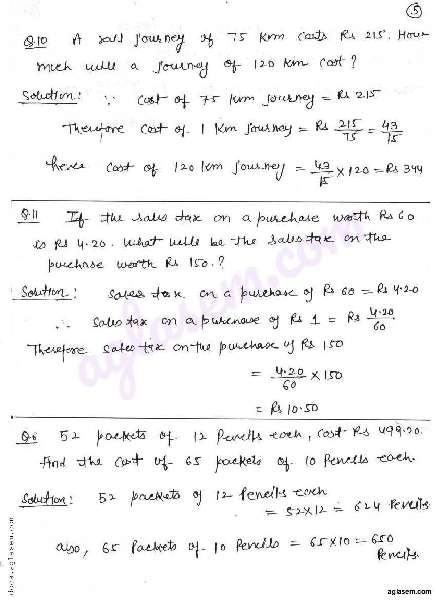 RD Sharma Solutions For Class 7 Unitary Method Exercise 10.1 (PDF) - RD ...