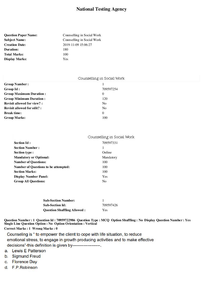 SWAYAM 2019 Question Paper Counselling in Social Work - Page 1 of 24