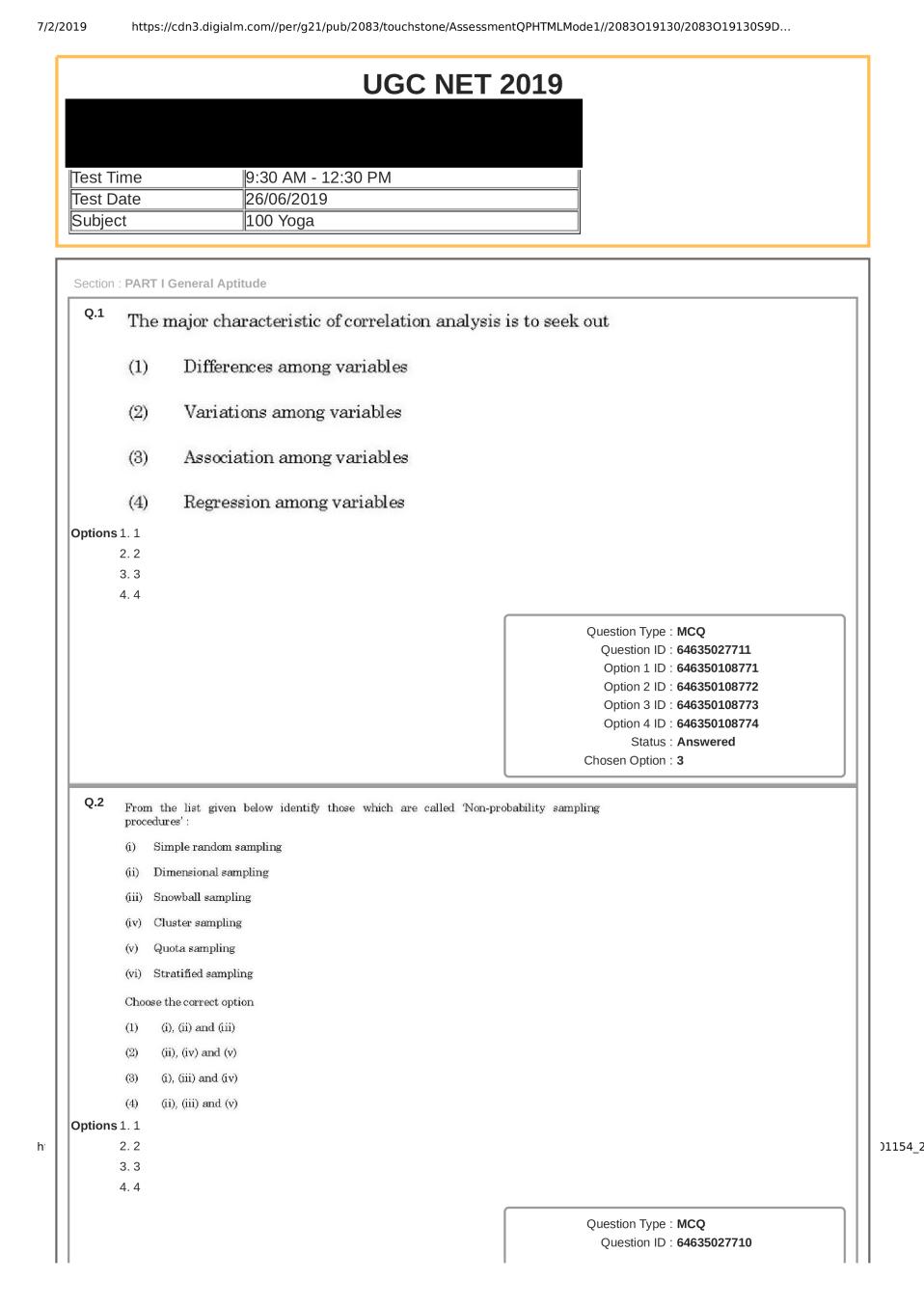UGC NET Question Paper Yoga 26 June 2019 First Shift - Page 1