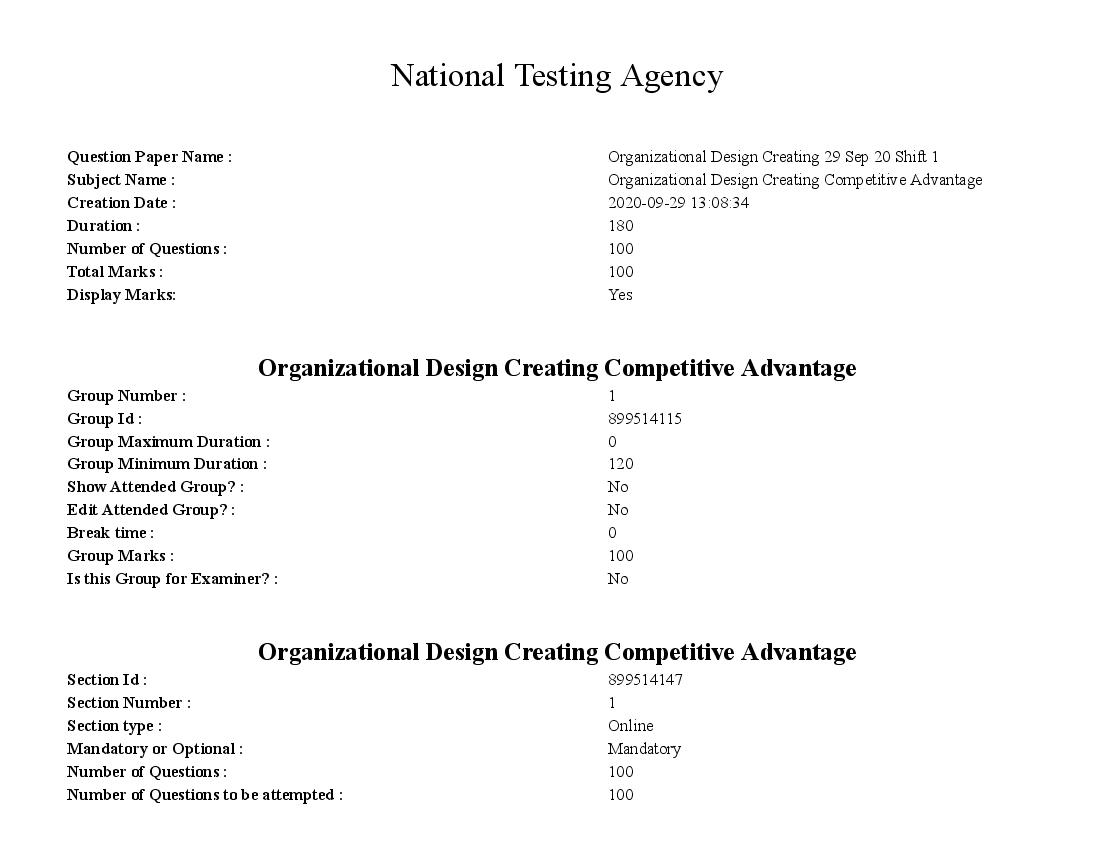 SWAYAM 2020 Question Paper Organizational Design Creating Competitive Advantage - Page 1 of 46