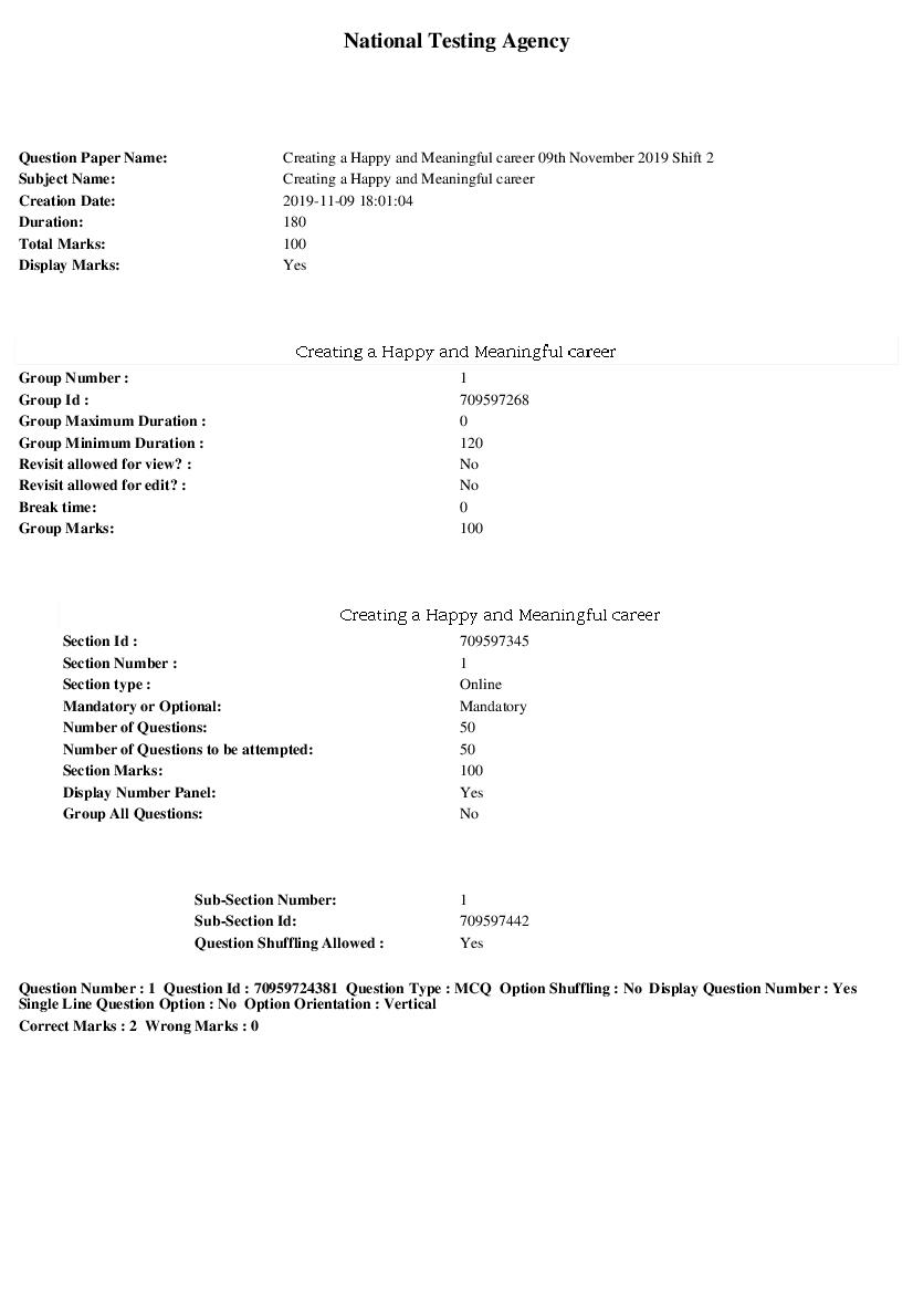SWAYAM 2019 Question Paper Creating a Happy and Meaningful career - Page 1 of 15