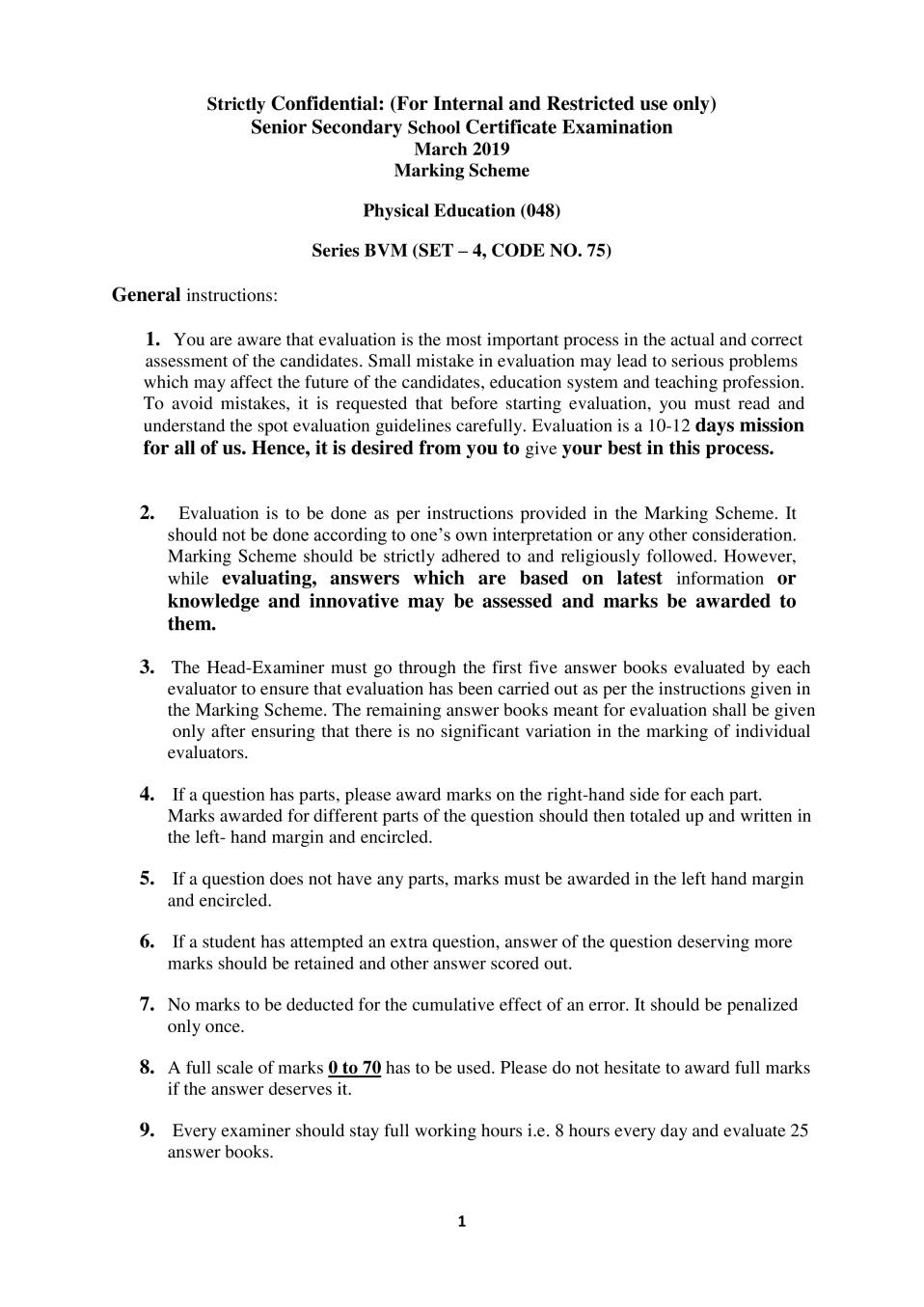CBSE Class 12 Physical Education Question Paper 2019 Solutions - Page 1
