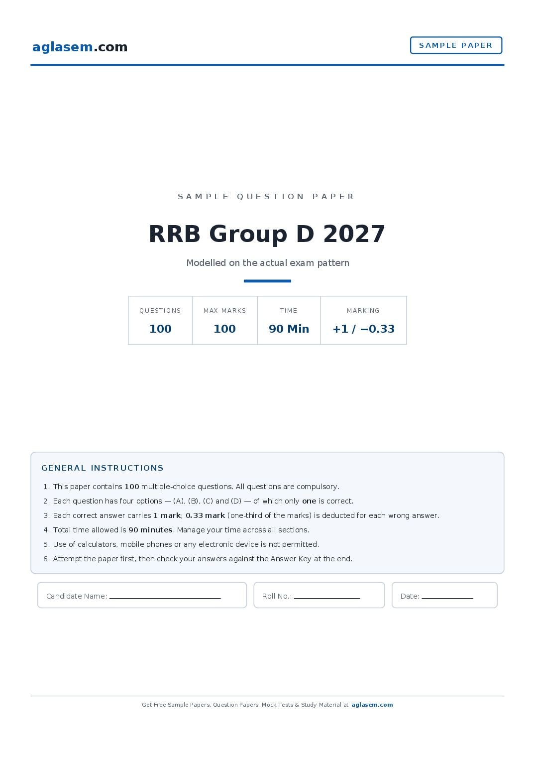 RRB Group D 2027 Sample Paper - Page 1 of 13