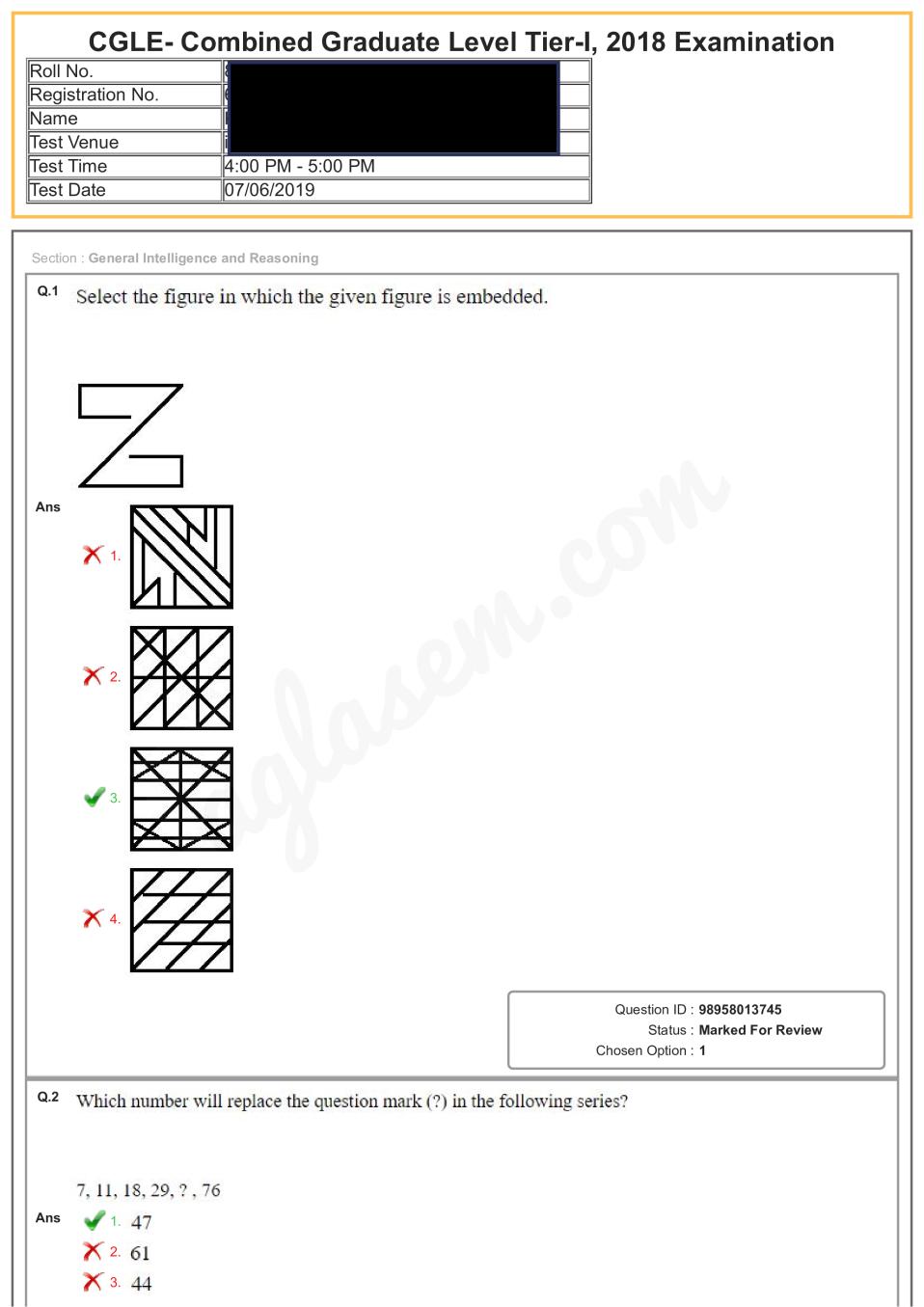SSC CGL 2018 Question Paper Tier 1 Exam - 07 Jun 2019 Shift 3 - Page 1