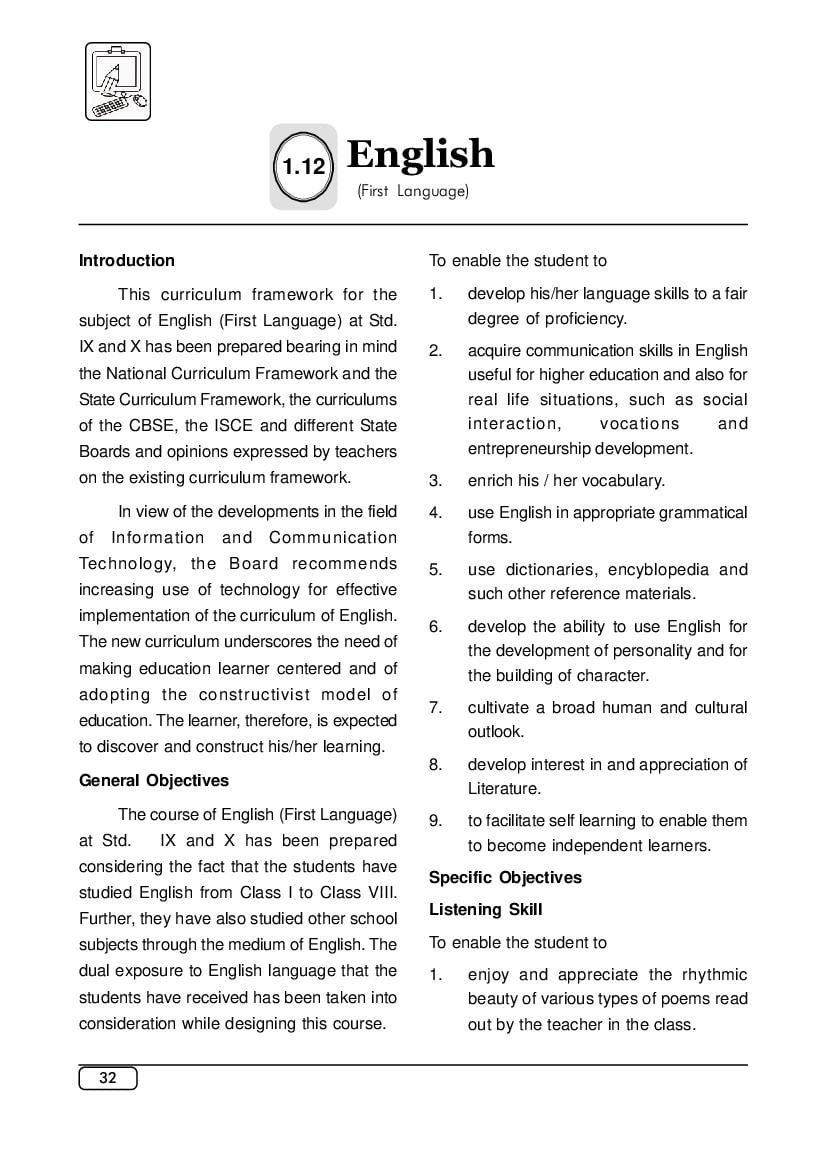 Maharashtra SSC Syllabus 2022 English - Page 1