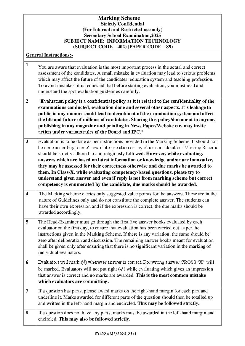 CBSE Class 10 Question Paper 2025 Solution Information Technology - Page 1
