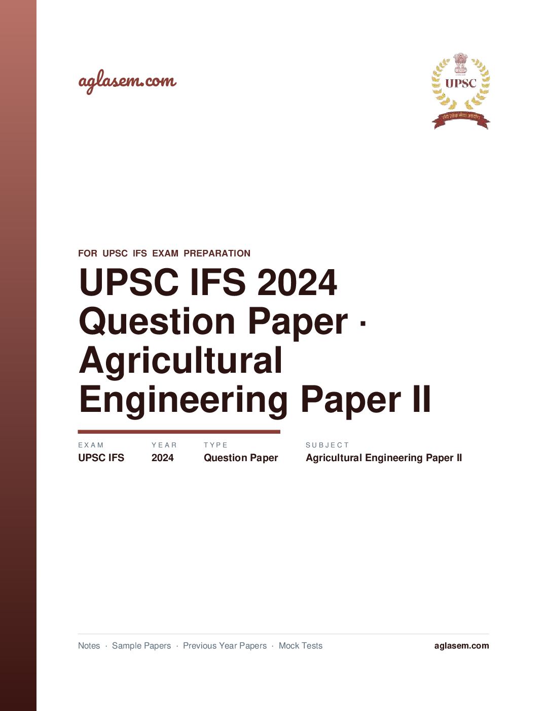 UPSC IFS 2024 Question Paper for Agricultural Engineering Paper II - Page 1 of 5