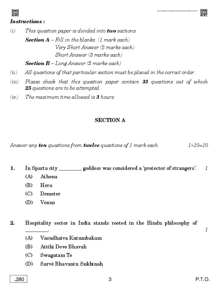 hospitality and tourism management question papers