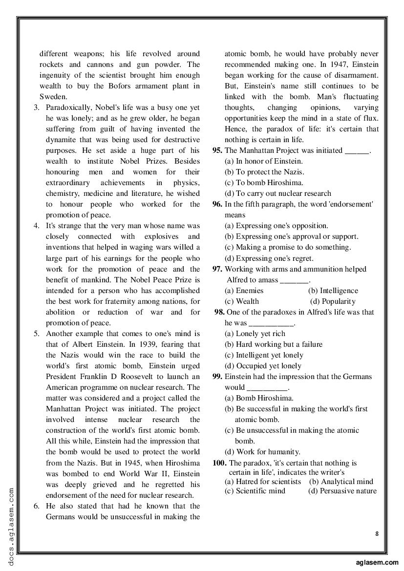 GLAT 2019 Question Paper PDF (Series A, GK, Reasoning, English)