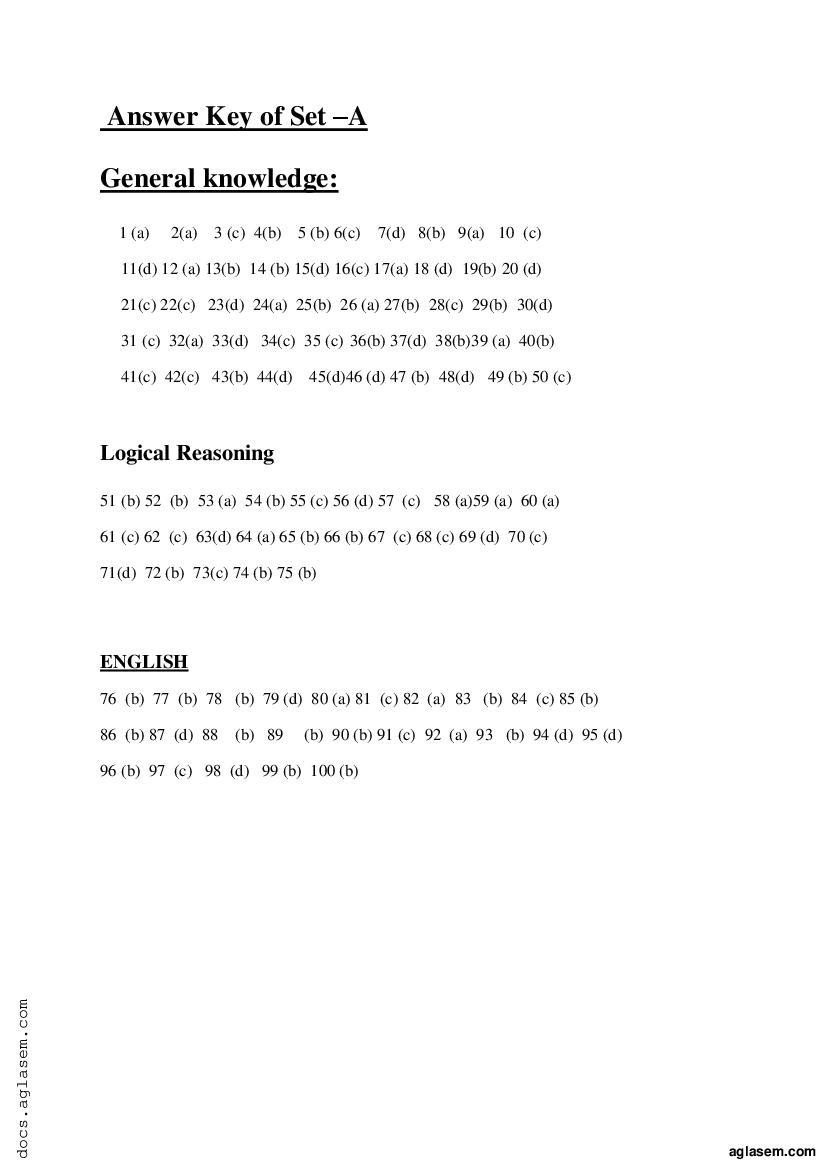 GLAT 2019 Question Paper PDF (Series A, GK, Reasoning, English)