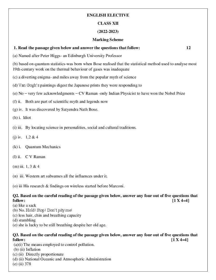 CBSE Class 12 Sample Paper 2023 Solution English Elective - Page 1