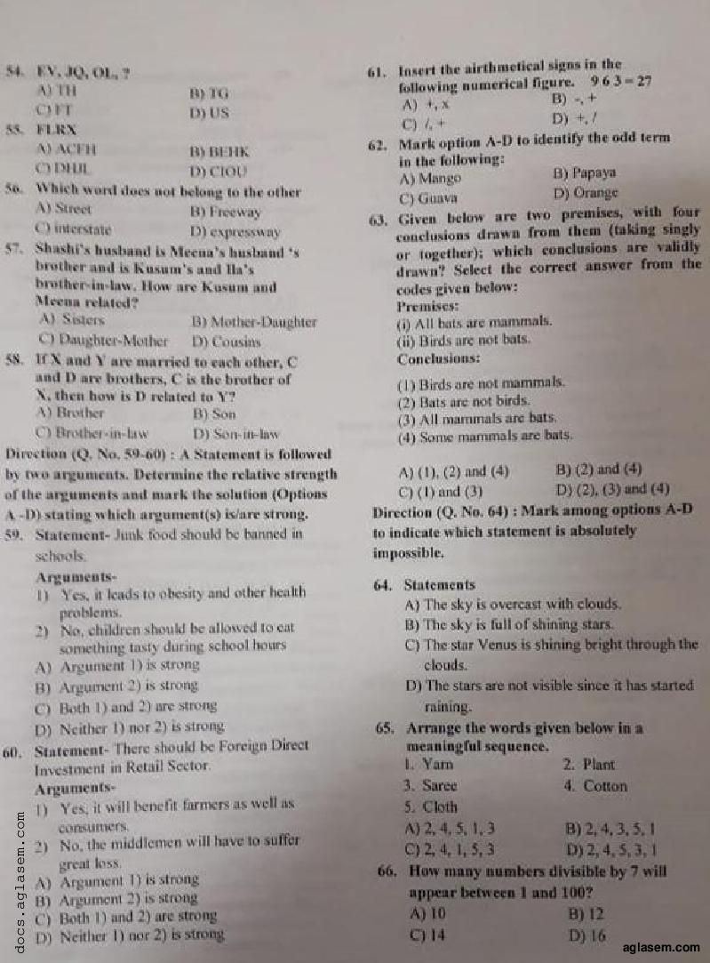 GLAT 2018 Question Paper PDF (4 Parts, 100 Questions, Series A)