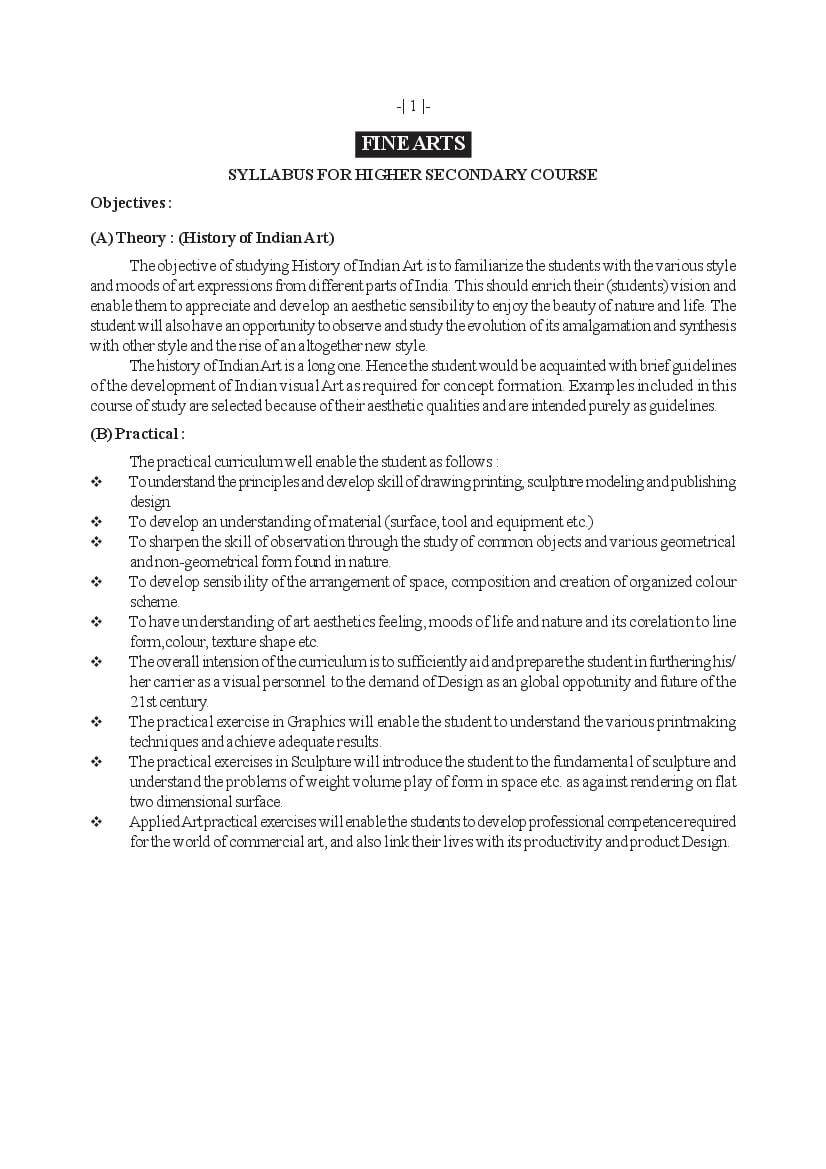 AHSEC 1st Year Syllabus Fine Arts - Page 1