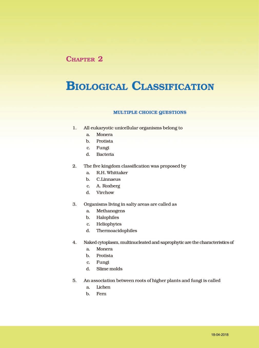 Ncert Exemplar Class 11 Biology Chapter 2 Biological Classification