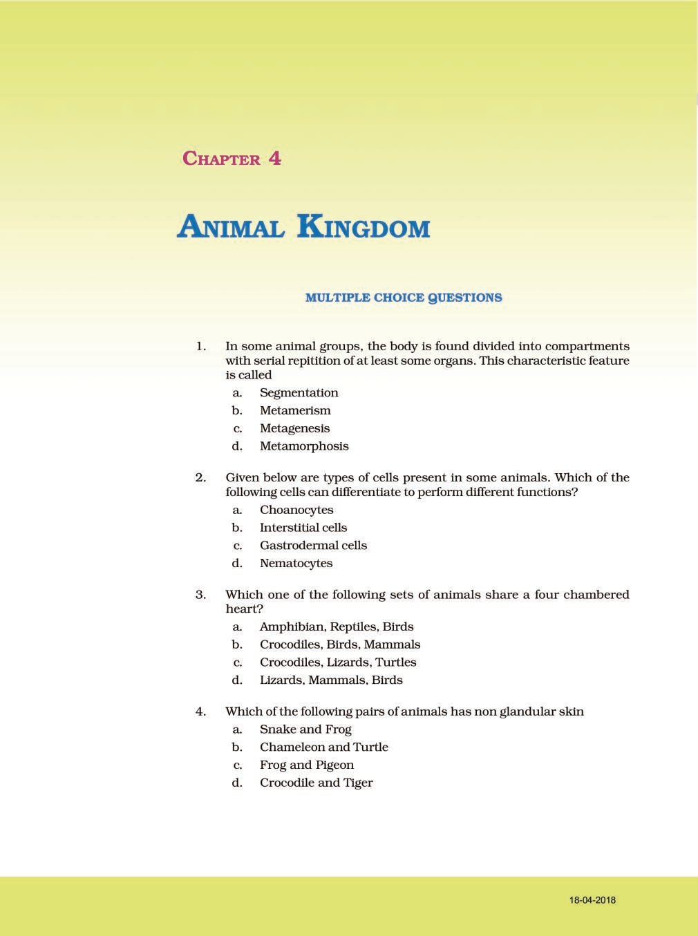NCERT Exemplar Class 11 Biology Chapter 4 Animal kingdom