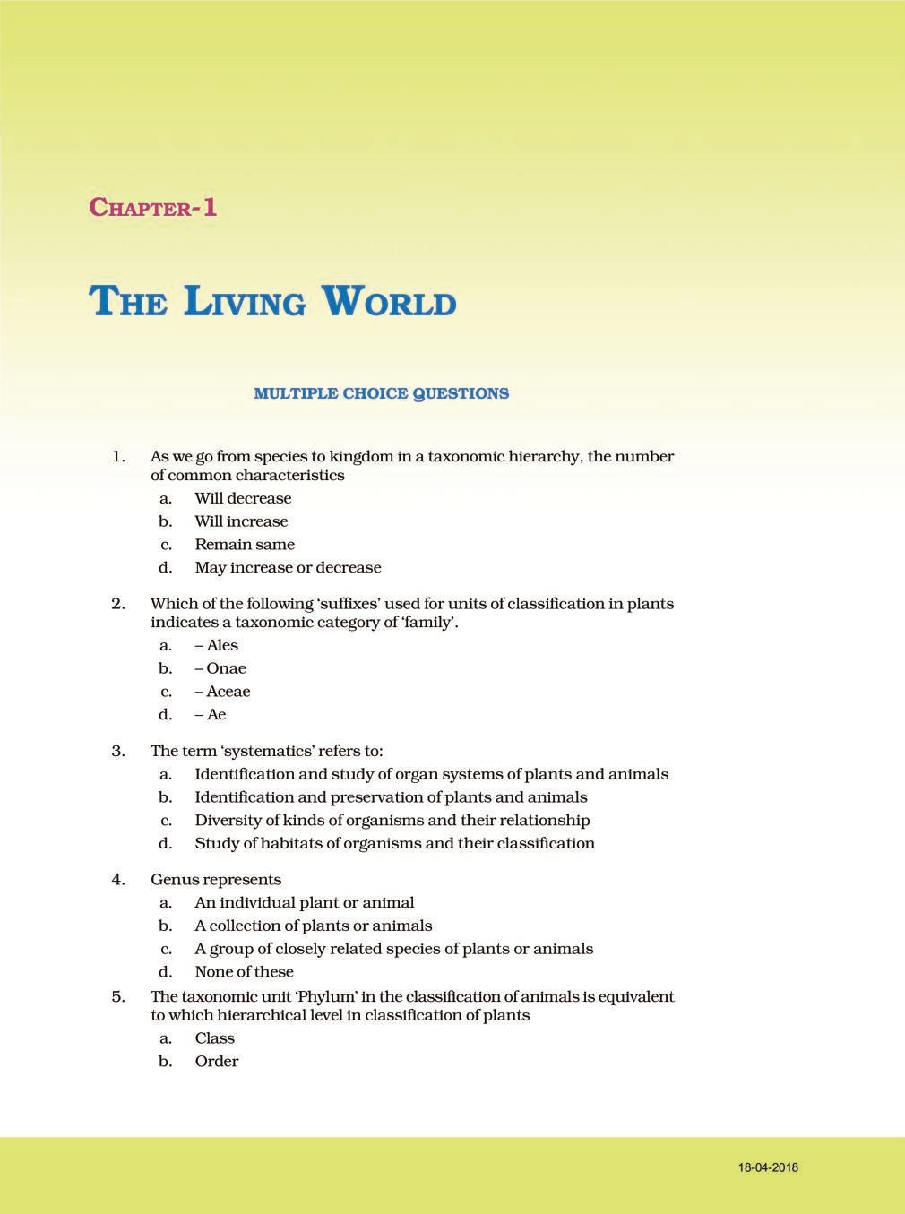 NCERT Exemplar Class 11 Biology  chapter 1 The living world - Page 1