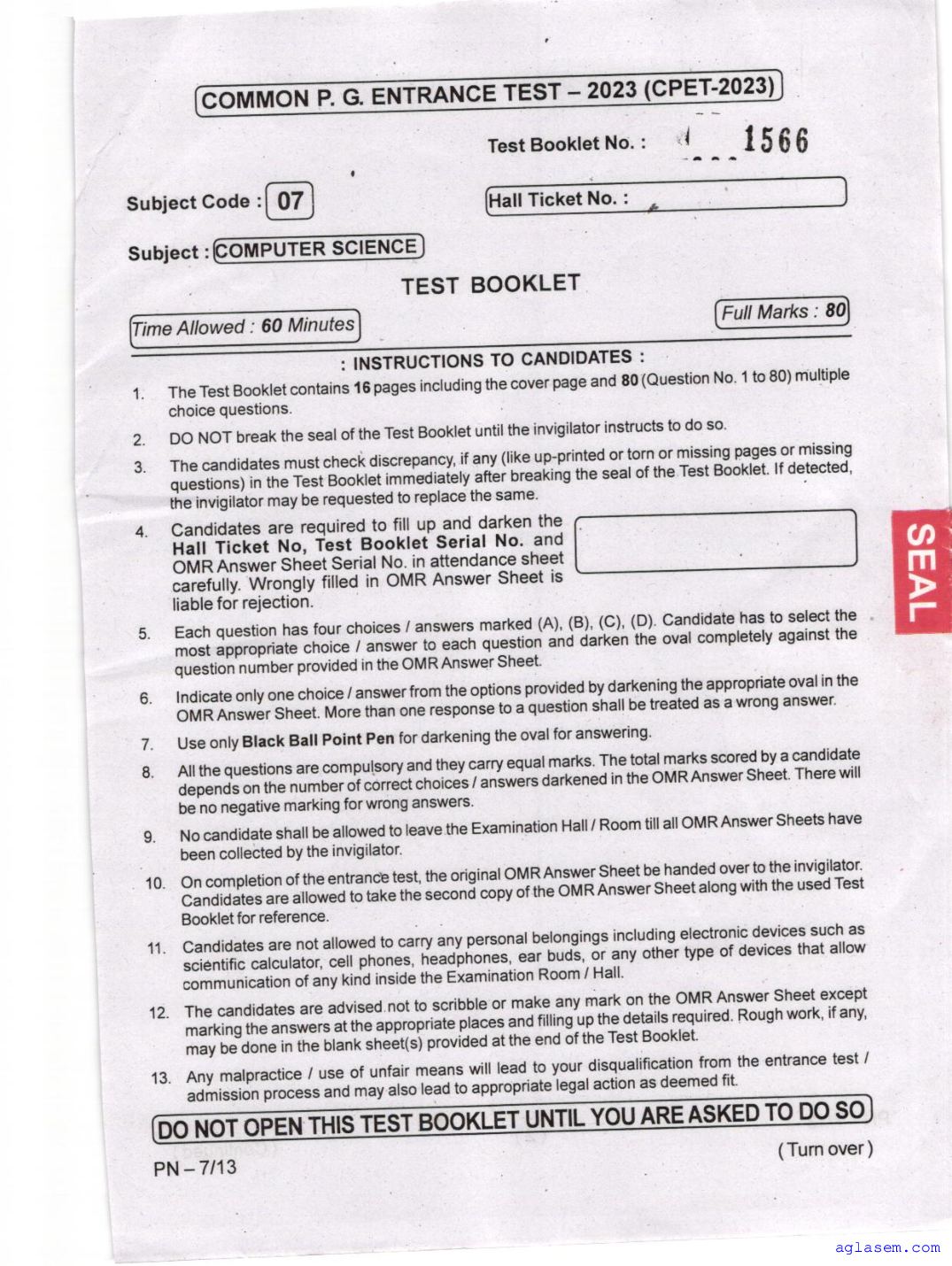 Odisha CPET 2023 Question Paper Computer Science - Page 1 of 16