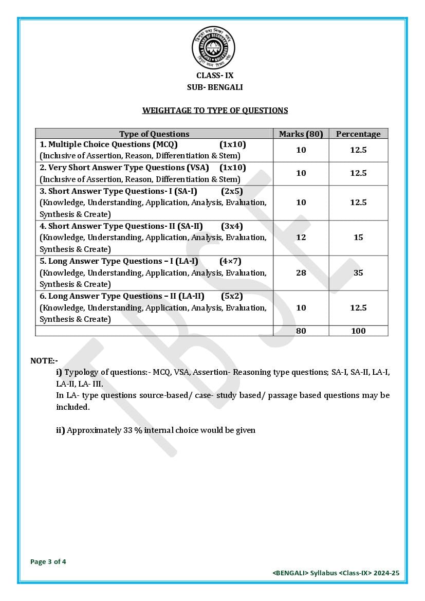 TBSE Class 9 Bengali Syllabus 2025 (PDF) – Tripura Board Syllabus for 9th Bengali