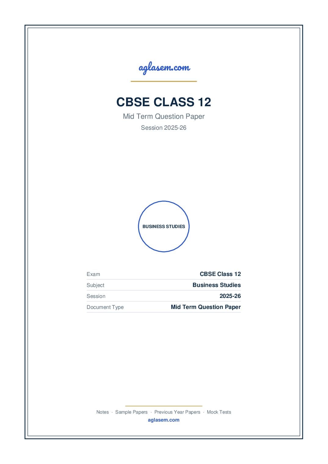 Class 12 Mid Term Question Paper 2025-26 Business Studies - Page 1 of 7
