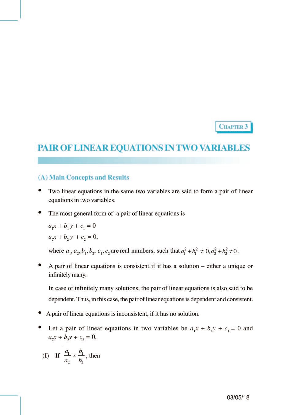 NCERT Exemplar Class 10 Maths Unit 3 Pair of Linear Equation in Two Variable - Page 1