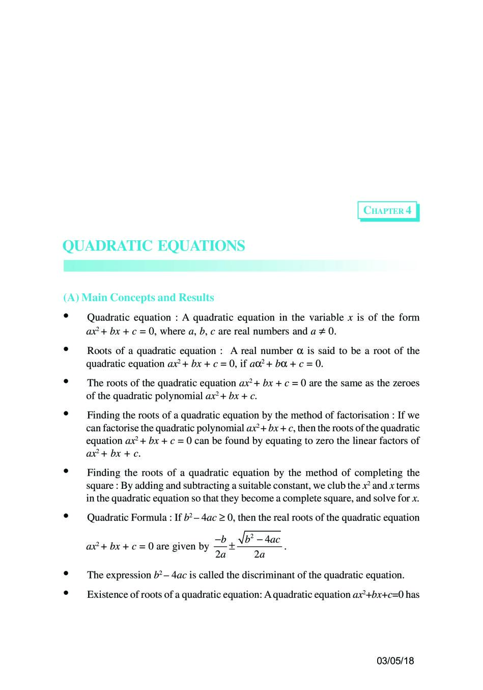 NCERT Exemplar Class 10 Maths Unit 4 Quadatric Equations - Page 1