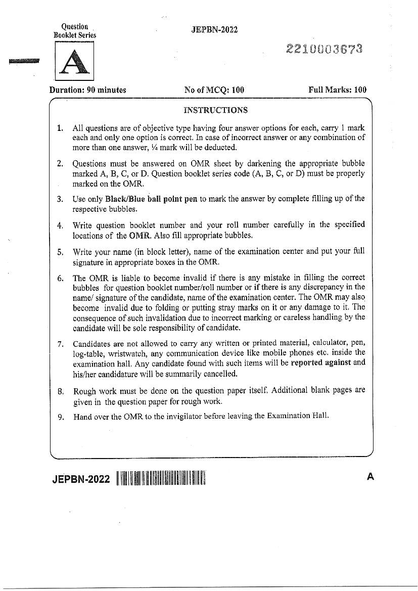 JEPBN 2022 Question Paper - Page 1