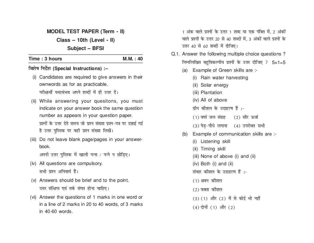 HP Board Class 10 Model Question Paper 2022 BFSI Term 2 - Page 1