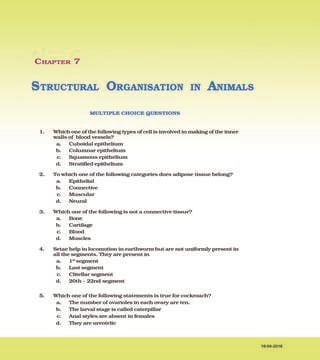 NCERT Exemplar Class 11 Biology chapter 7 Structural organisation in ...