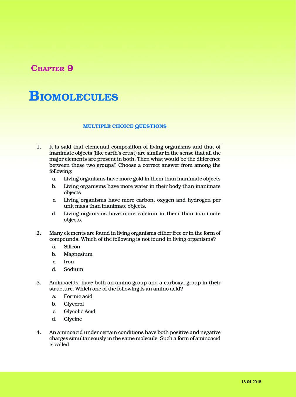 NCERT Exemplar Class 11 Biology Chapter 9 Biomolecules - Page 1