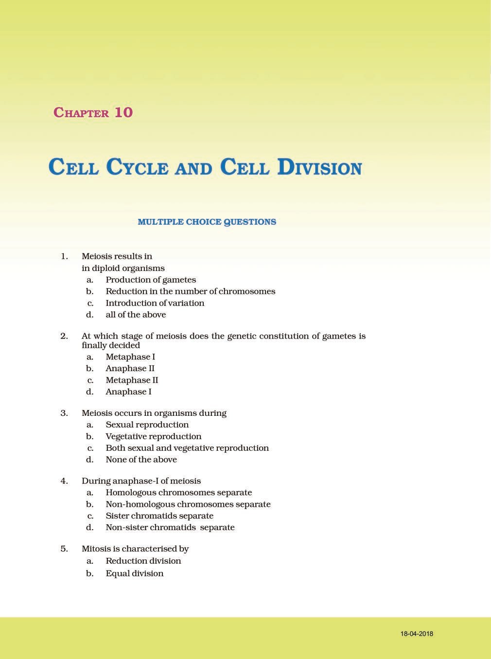 NCERT Exemplar Class 11 Biology chapter 10 Cell cycle and cell division - Page 1